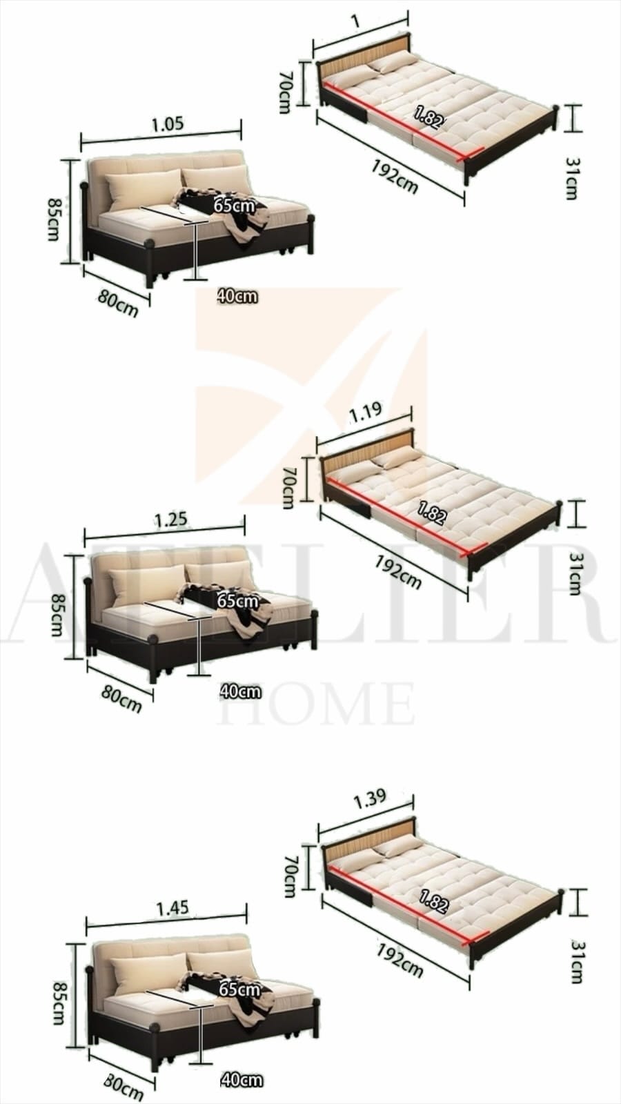 Home Atelier Maxis Wooden Storage Sofa Bed