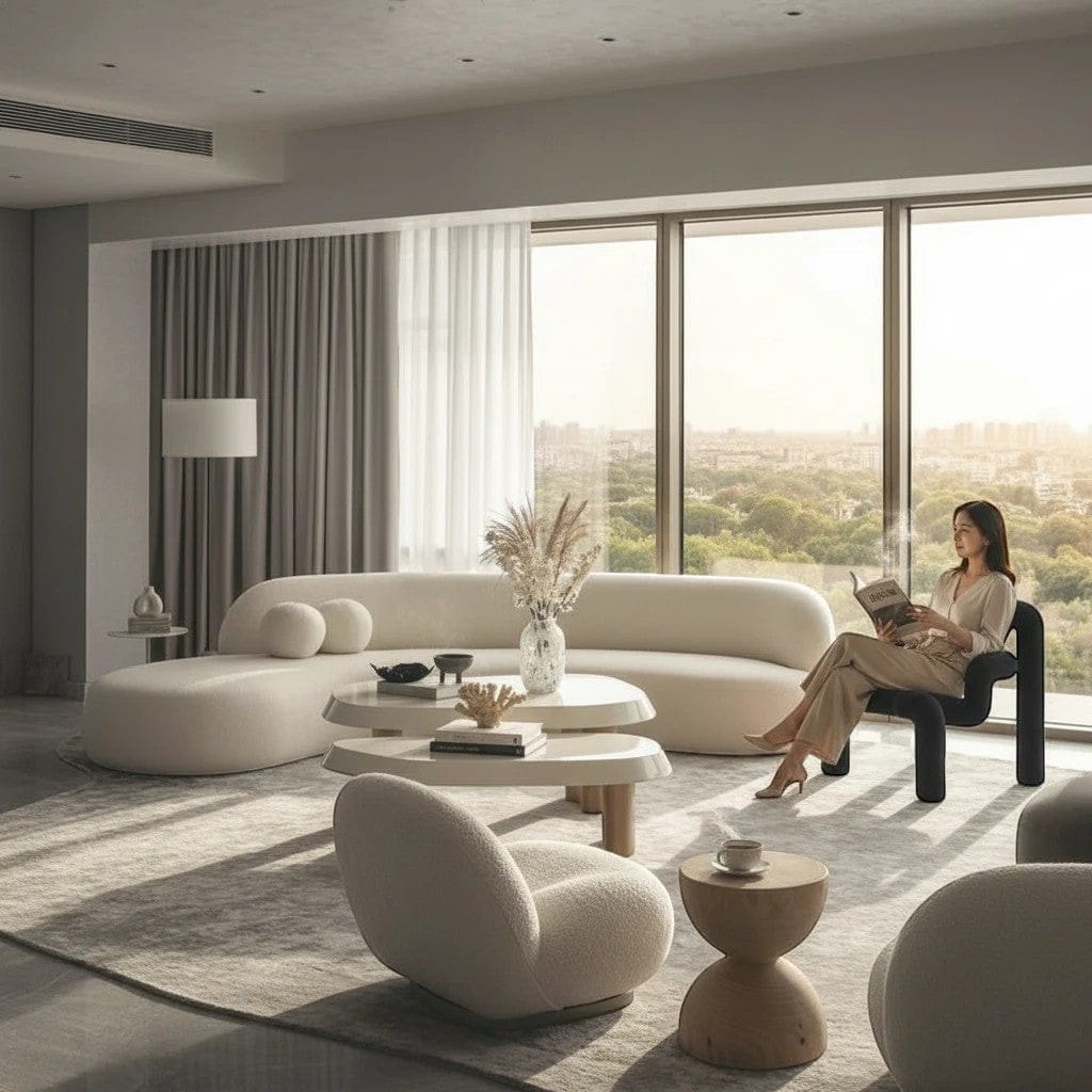 Home Atelier Modern Curved Living Room Sofa and Accent Chair Set