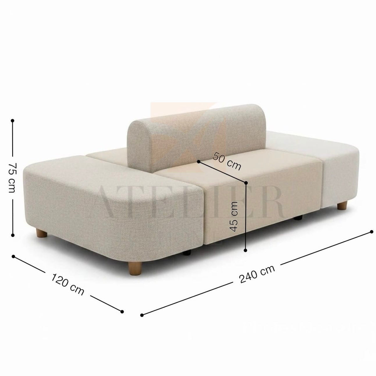 Home Atelier Modern Modular Upholstered Lounge Sofa Bench