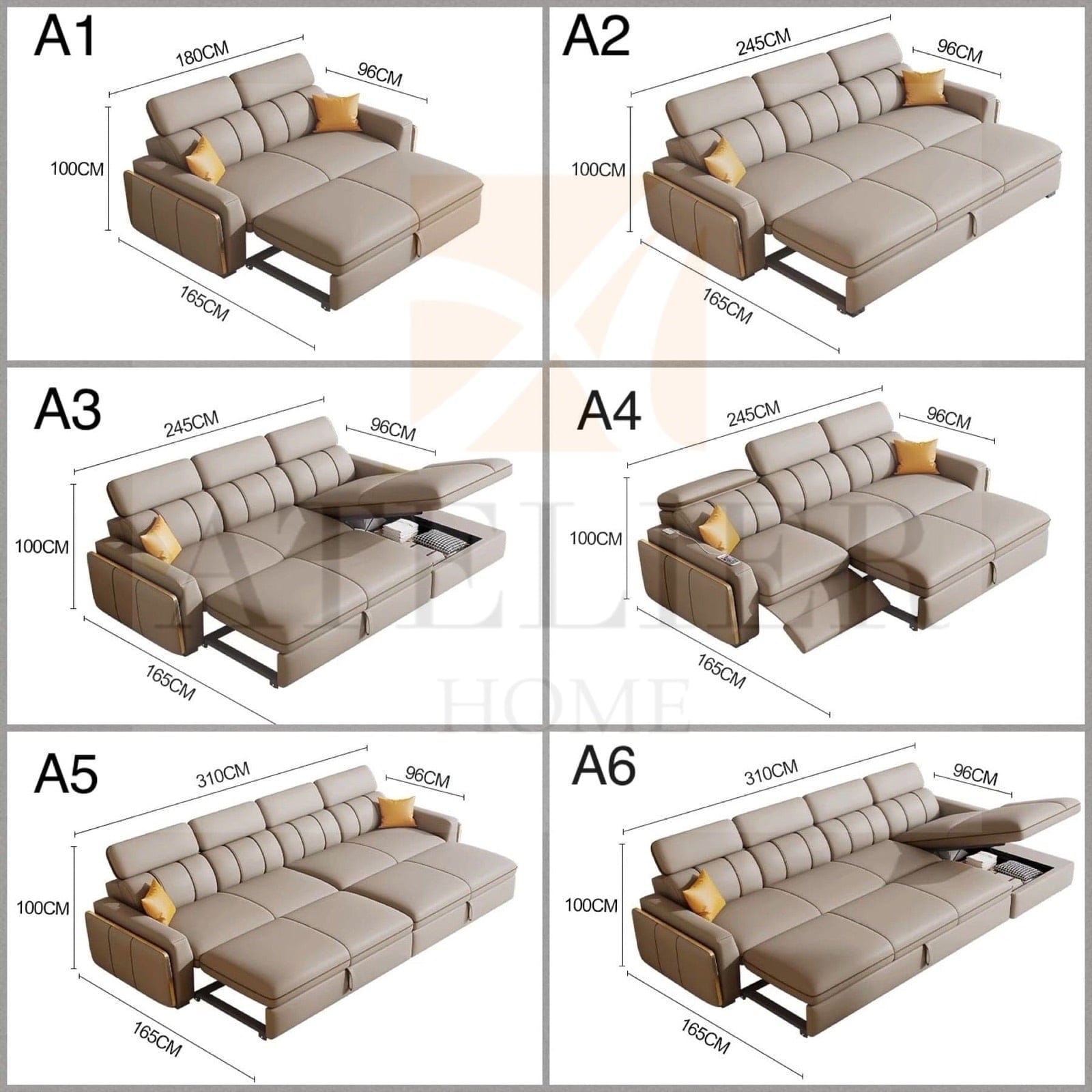 Home Atelier Nardin Electric Recliner Leather Storage Sofa Bed