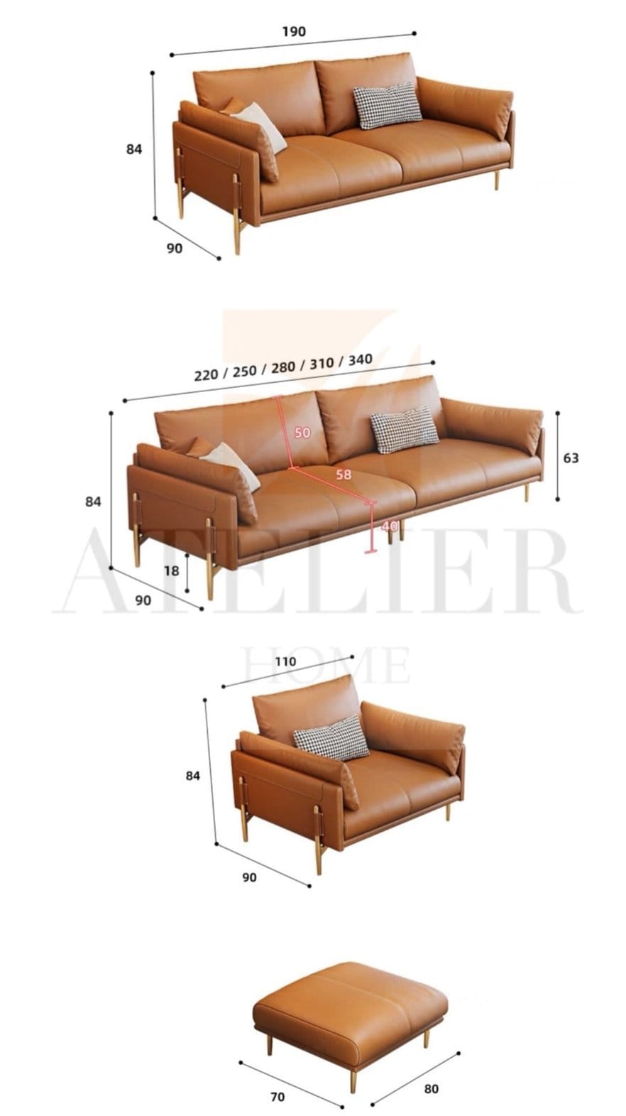 Home Atelier Newton Genuine Leather Sofa