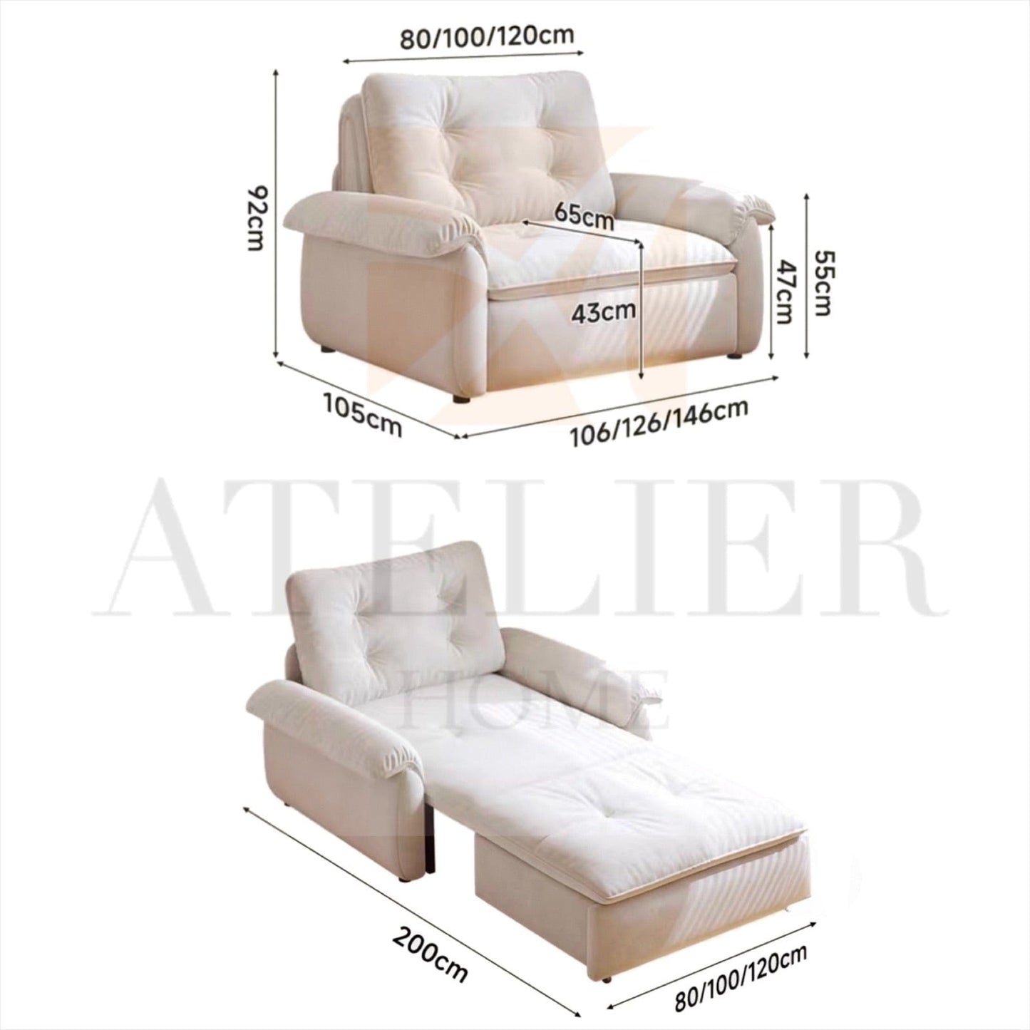 Home Atelier Oris Scratch Resistant Electric Extendable Sofa Bed with Storage