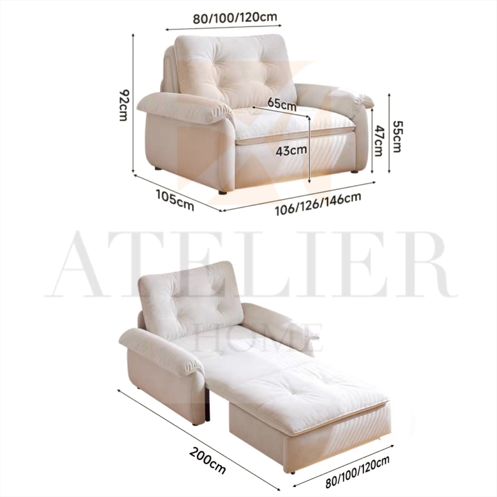 Home Atelier Oris Scratch Resistant Electric Extendable Sofa Bed with Storage