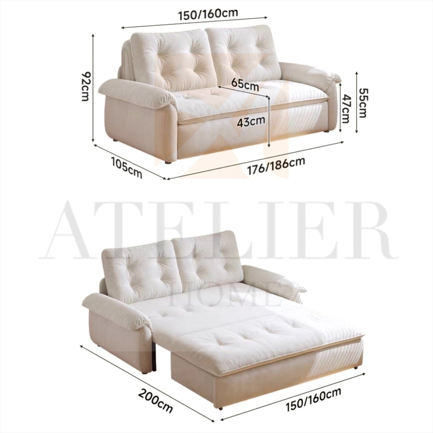 Home Atelier Oris Scratch Resistant Electric Extendable Sofa Bed with Storage