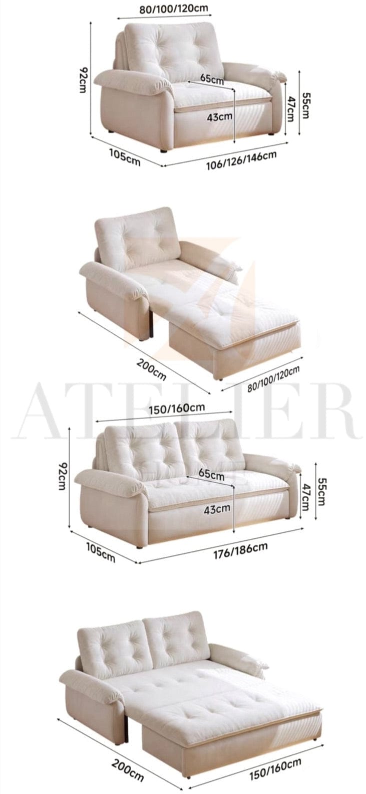 Home Atelier Oris Scratch Resistant Electric Extendable Sofa Bed with Storage