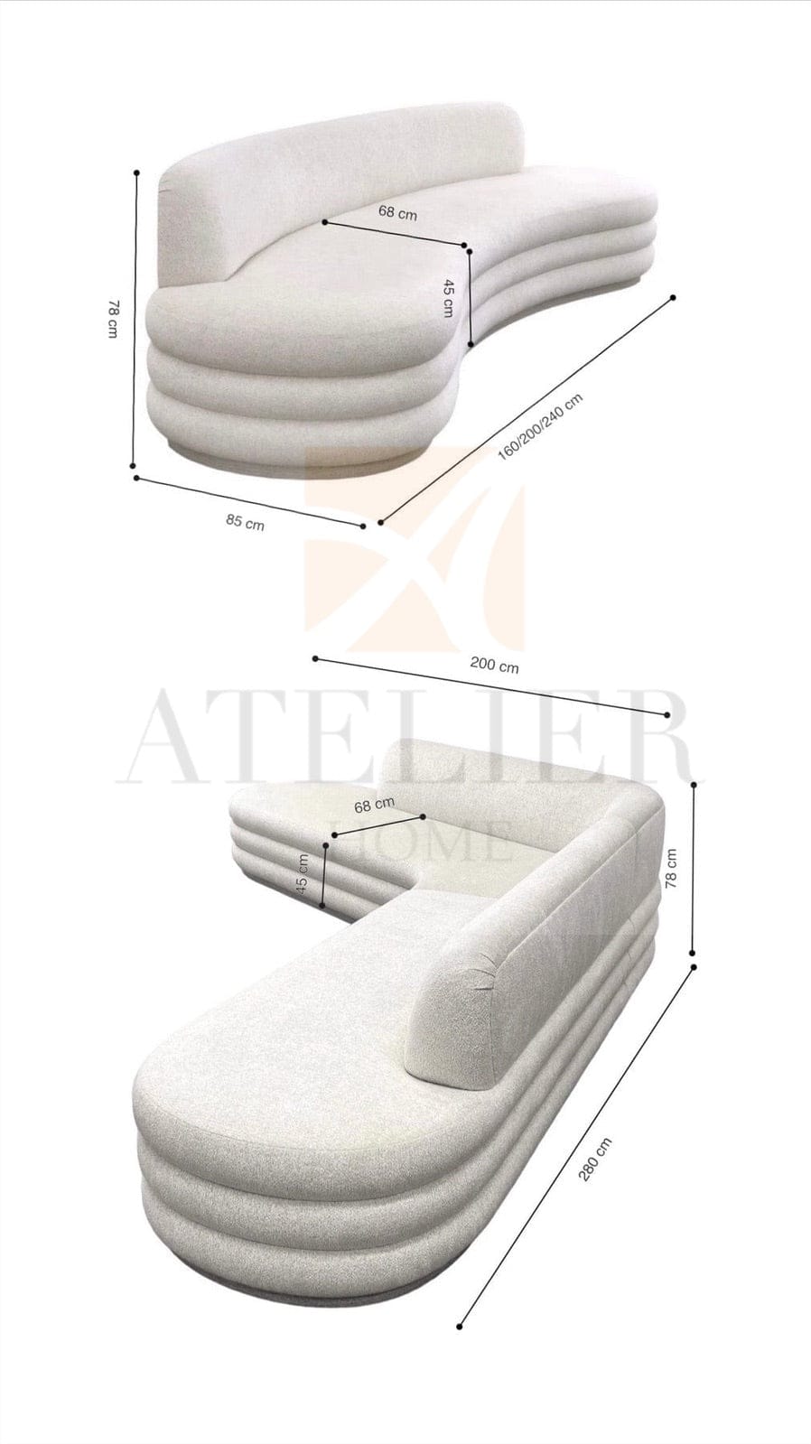 Home Atelier Pency Performance Boucle Fabric Curve Sofa