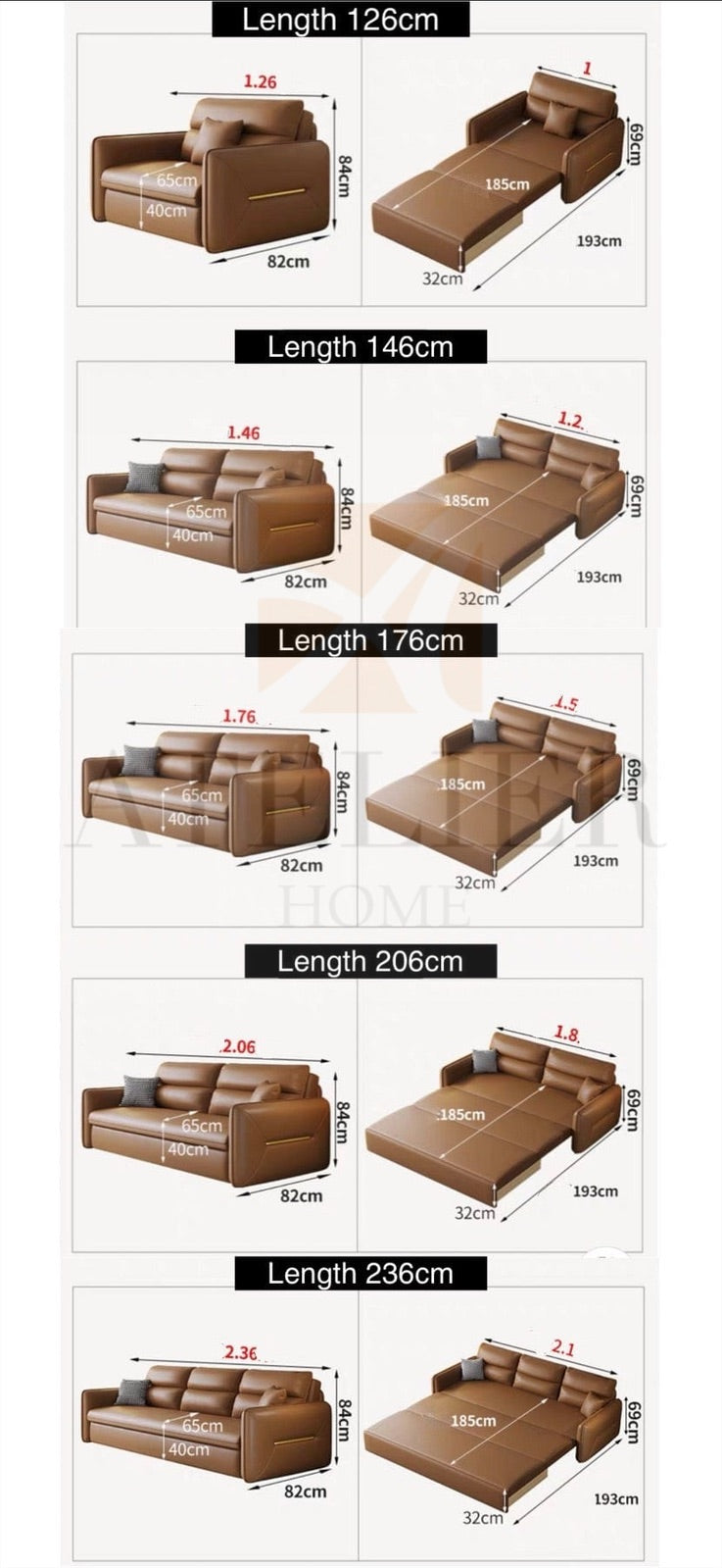 Home Atelier Penne Genuine Cowhide Leather Storage Sofa Bed