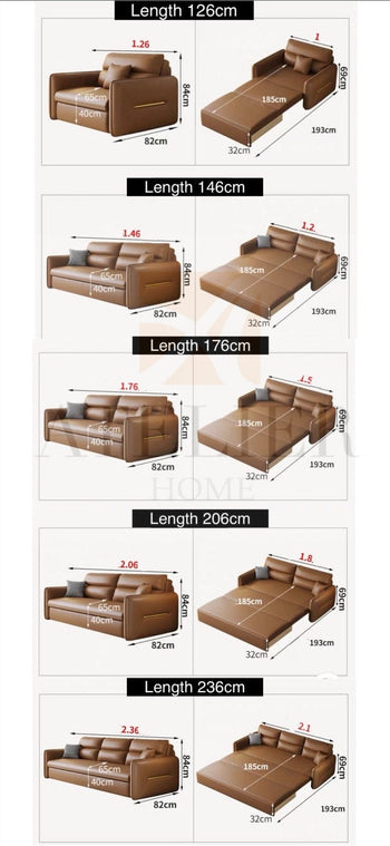 Home Atelier Penne Genuine Cowhide Leather Storage Sofa Bed
