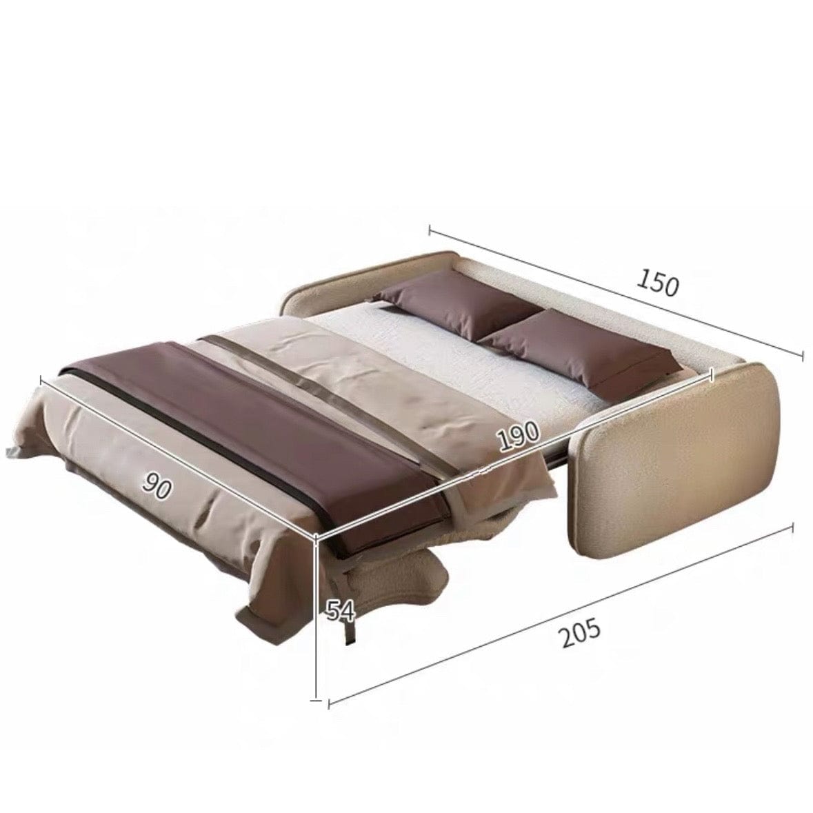 Home Atelier Performance Boucle Fabric / 2 seater/ Single Size/ Length 150cm / White Denver Foldable Sofa Bed with Mattress