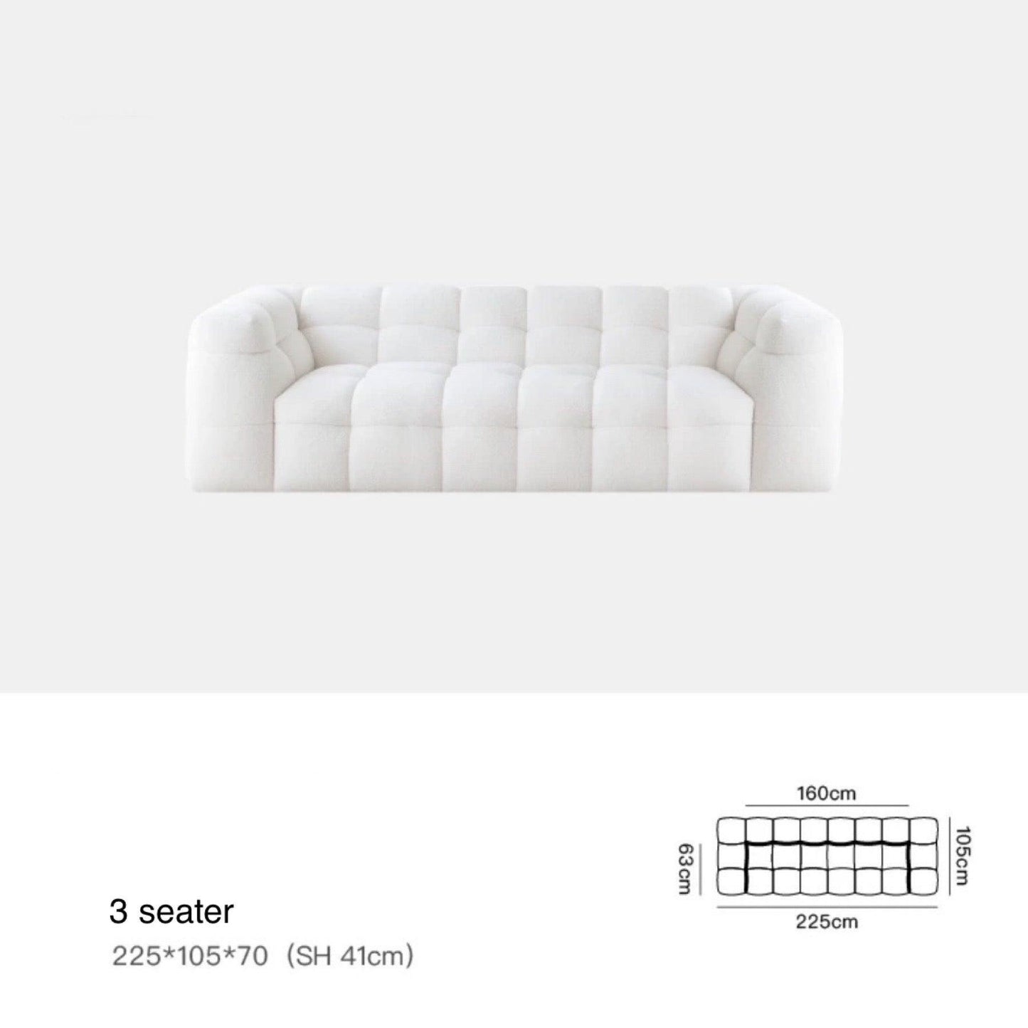 Home Atelier Performance Boucle Fabric / 3 seater/ Length 225cm / White Luka Sofa