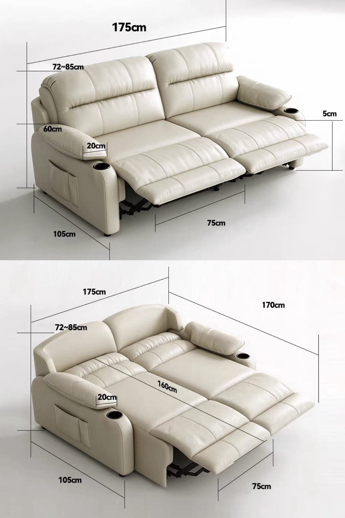 Home Atelier Power Electric Sleeper Chair Bed Radisson Genuine Leather Electric Recliner Lounge Sofa Bed