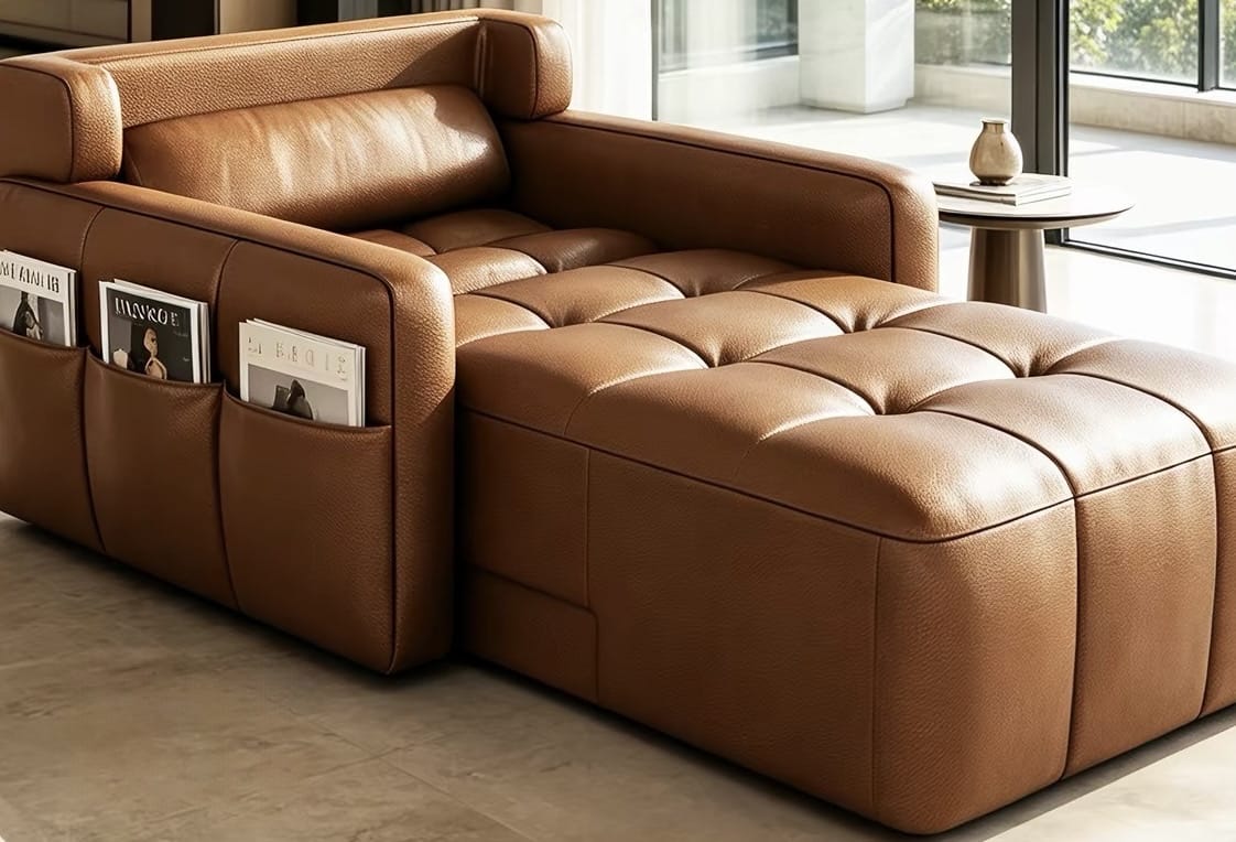 Home Atelier Power Electric Sleeper Chair Bed Water/Stain Repellent and Scratch Resistant Suede Fabric / L210 x W110 x H100 cm Raveno Scratch Resistant Electric Recliner Lounge Sofa (Copy)