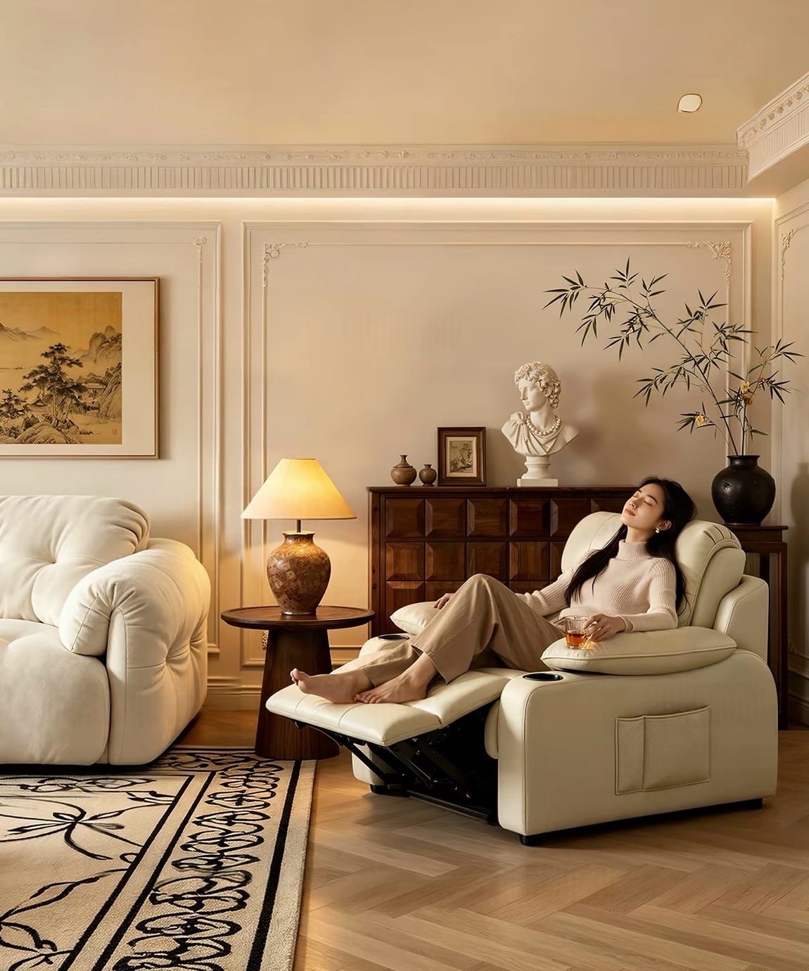 Home Atelier Radisson Genuine Leather Electric Recliner Lounge Sofa Bed(Copy)