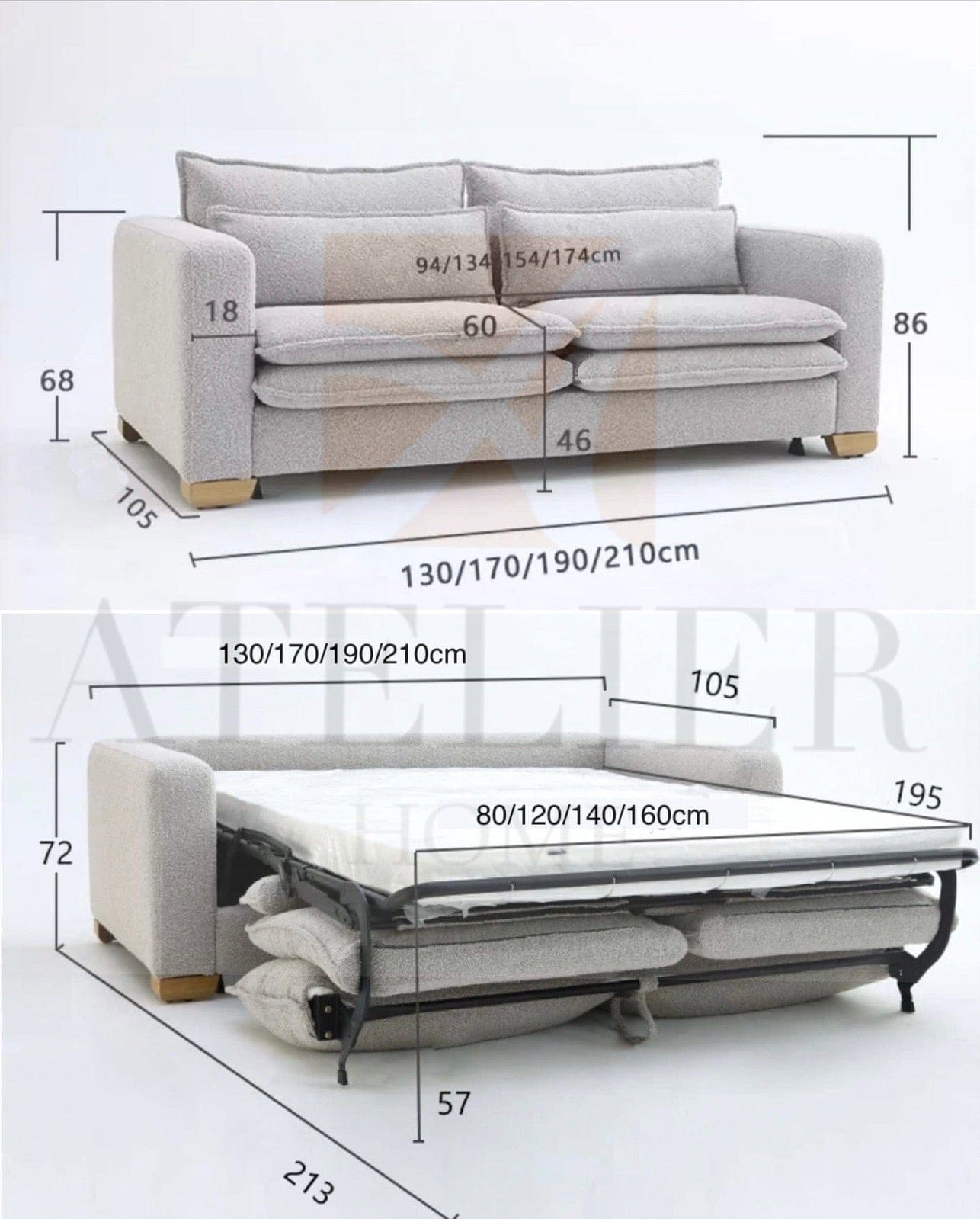 Home Atelier Rae Boucle Foldable Sofa Bed