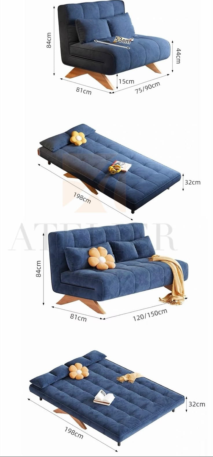 Home Atelier Rainie Foldable Sofa Bed with Coffee Table (Copy 3)