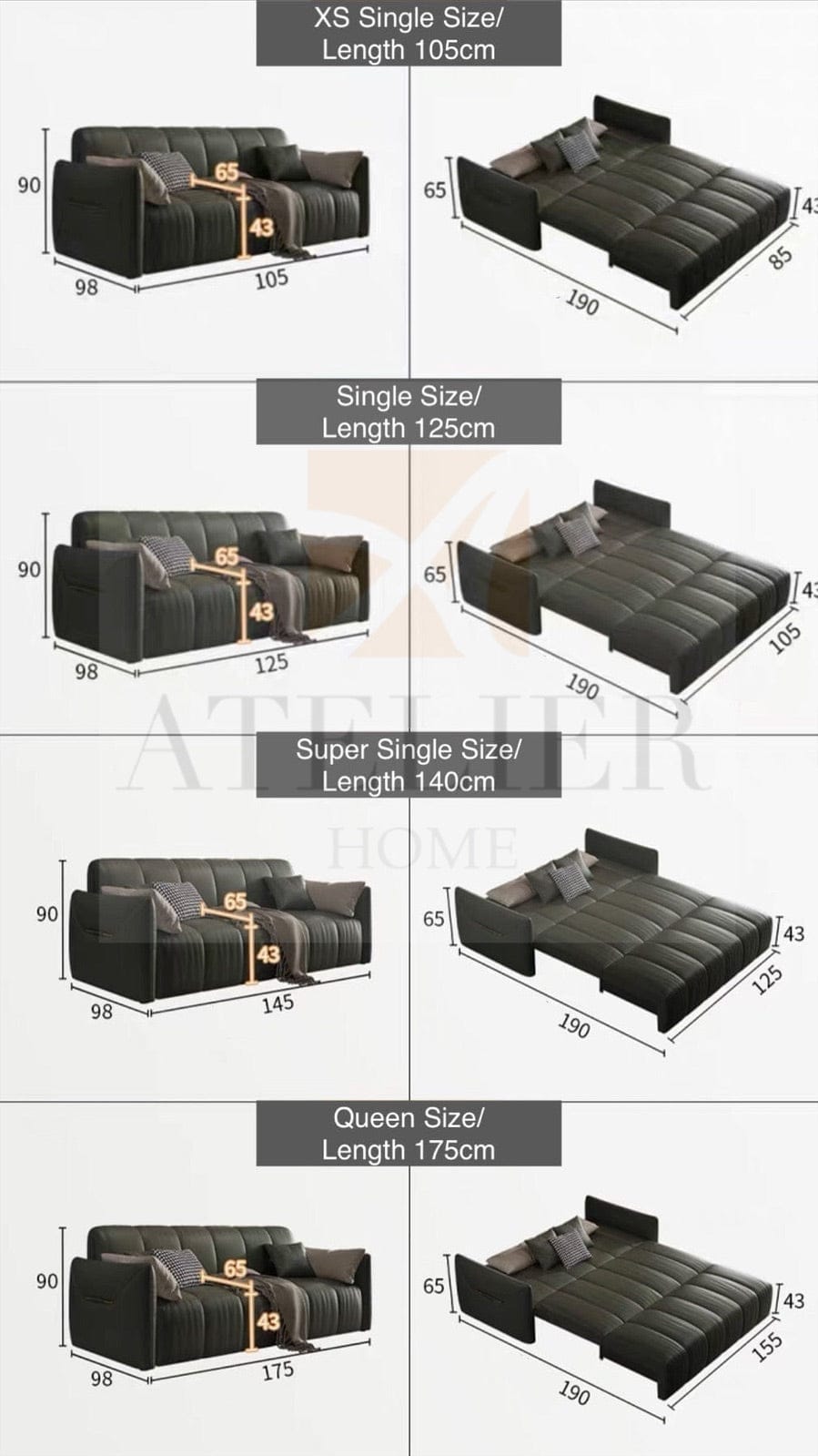 Home Atelier Reane Scratch Resistant Electric Sofa Bed