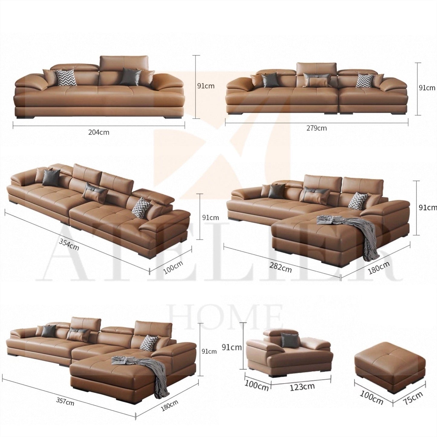 Home Atelier Ricardo Sectional Genuine Leather Sofa