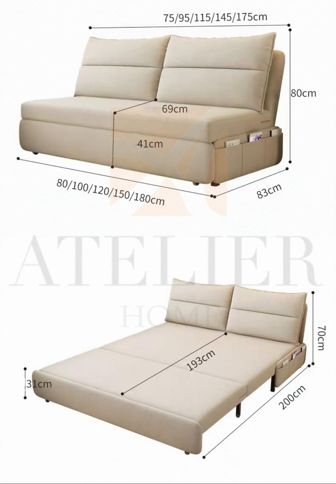 Home Atelier Rilano Wooden Pull-out Storage Sofa Bed (Copy)