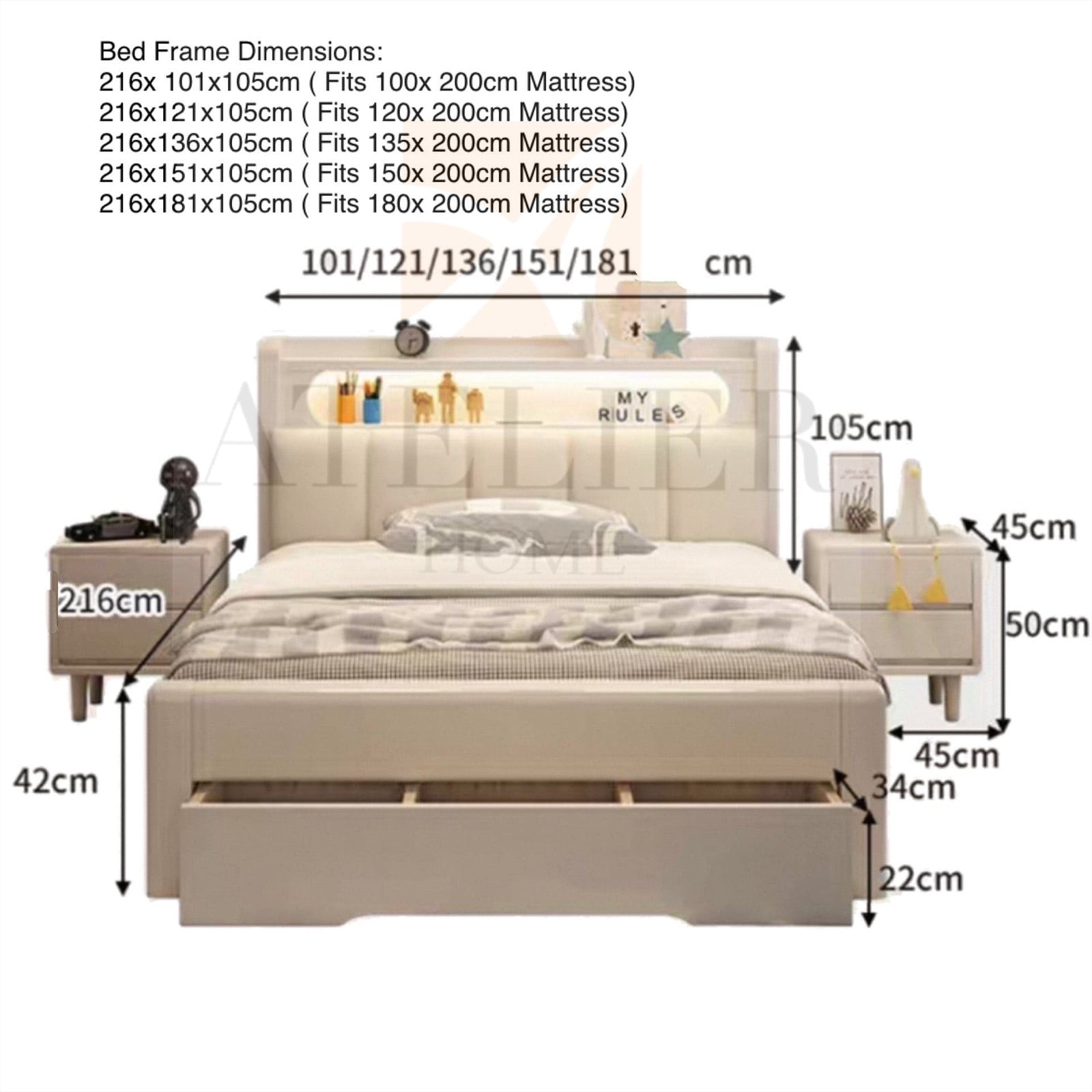 Home Atelier Roca Wooden Storage Bed Frame