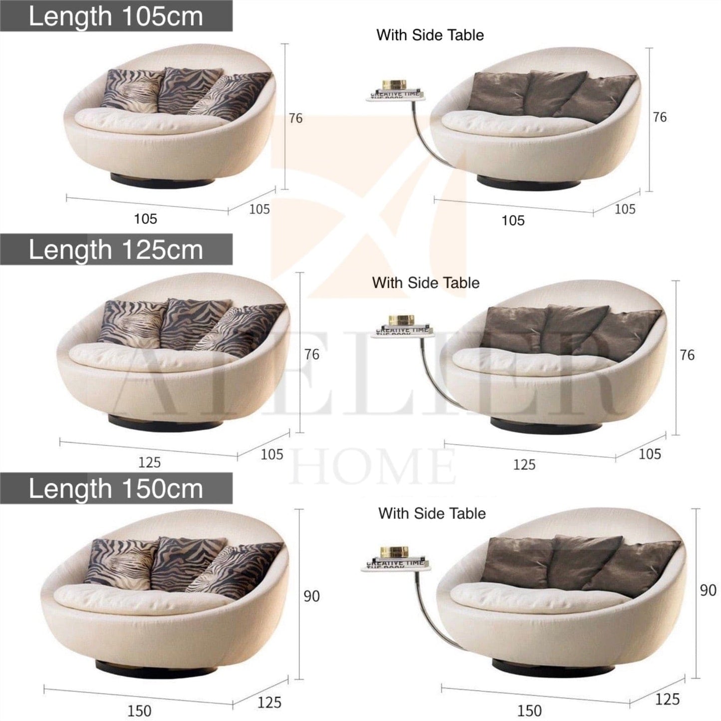 Home Atelier Rolen Scratch Resistant Round Curve Armchair Sofa