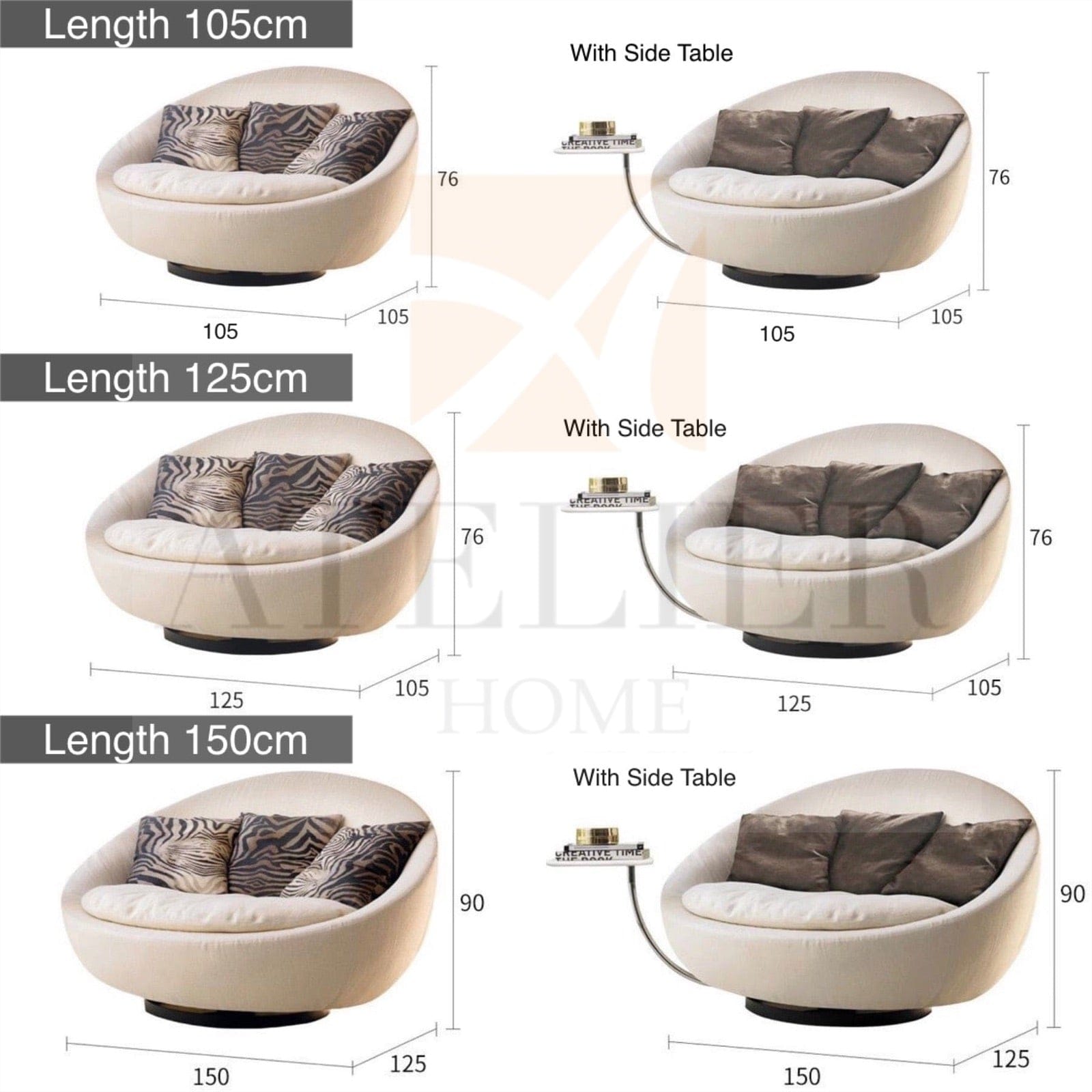 Home Atelier Rolen Scratch Resistant Round Curve Armchair Sofa