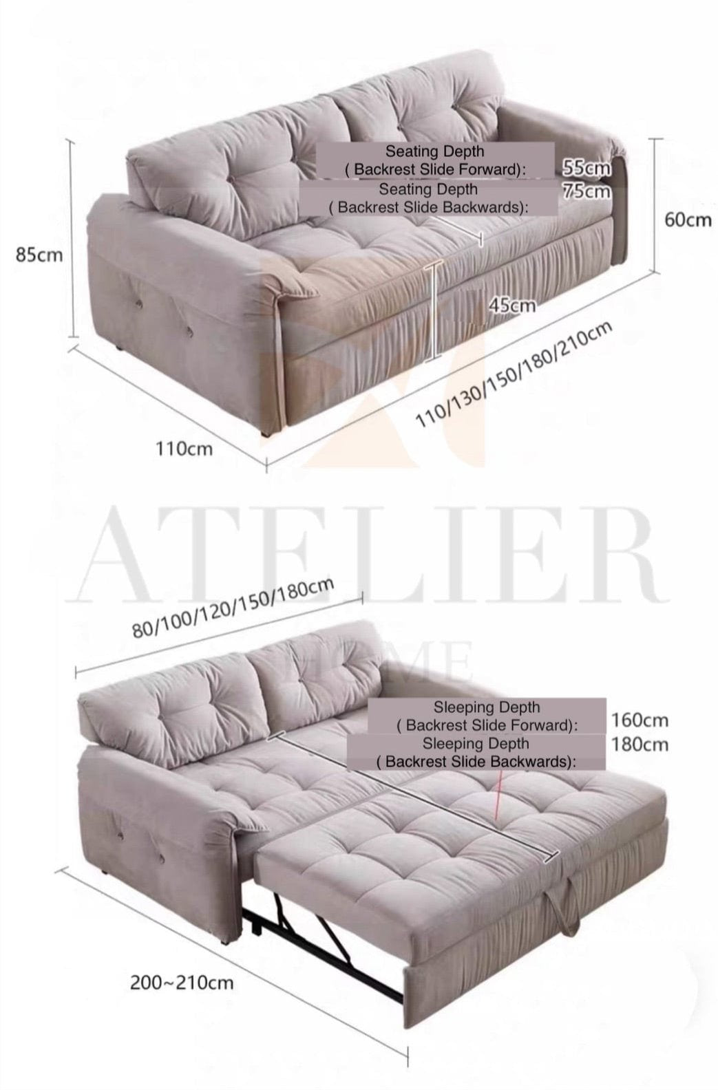 Home Atelier Rowen Scratch Resistant Storage Sofa Bed