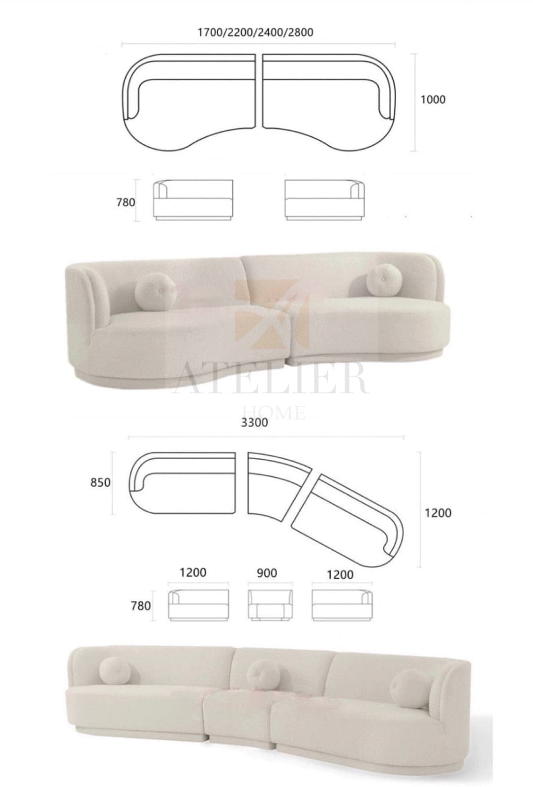 Home Atelier Russell Sectional Curve Sofa