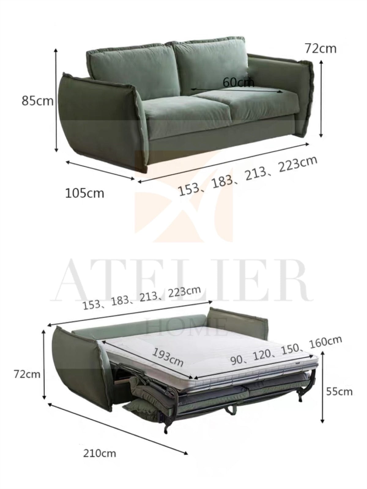 Home Atelier Rydler Performance Boucle Foldable Sofa Bed with Mattress