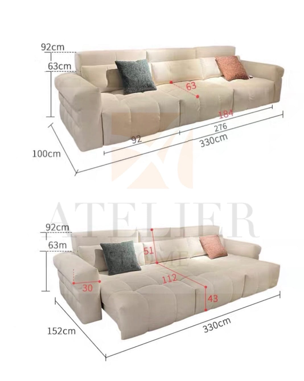 Home Atelier Sandler Scratch Resistant Electric Sofa Bed