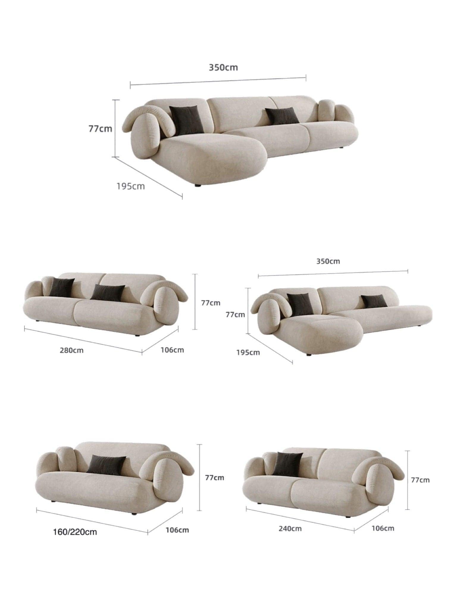 Home Atelier Scratch Resistant Suede Fabric / Length 160cm Non L-shape / Cream Andre Sectional Designer Sofa