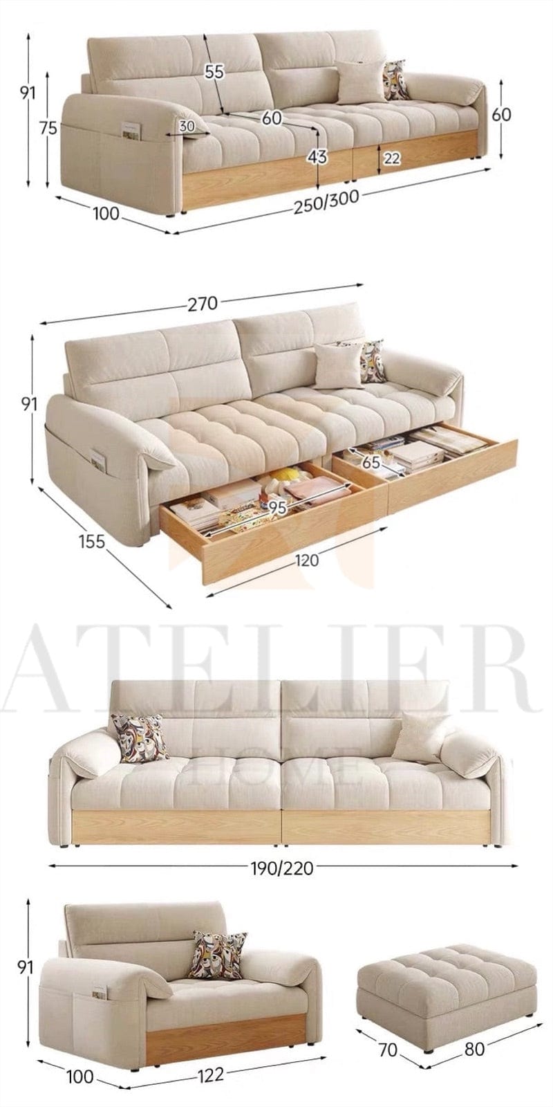 Home Atelier sofa bed Anise Scratch Resistant Storage Sofa Bed