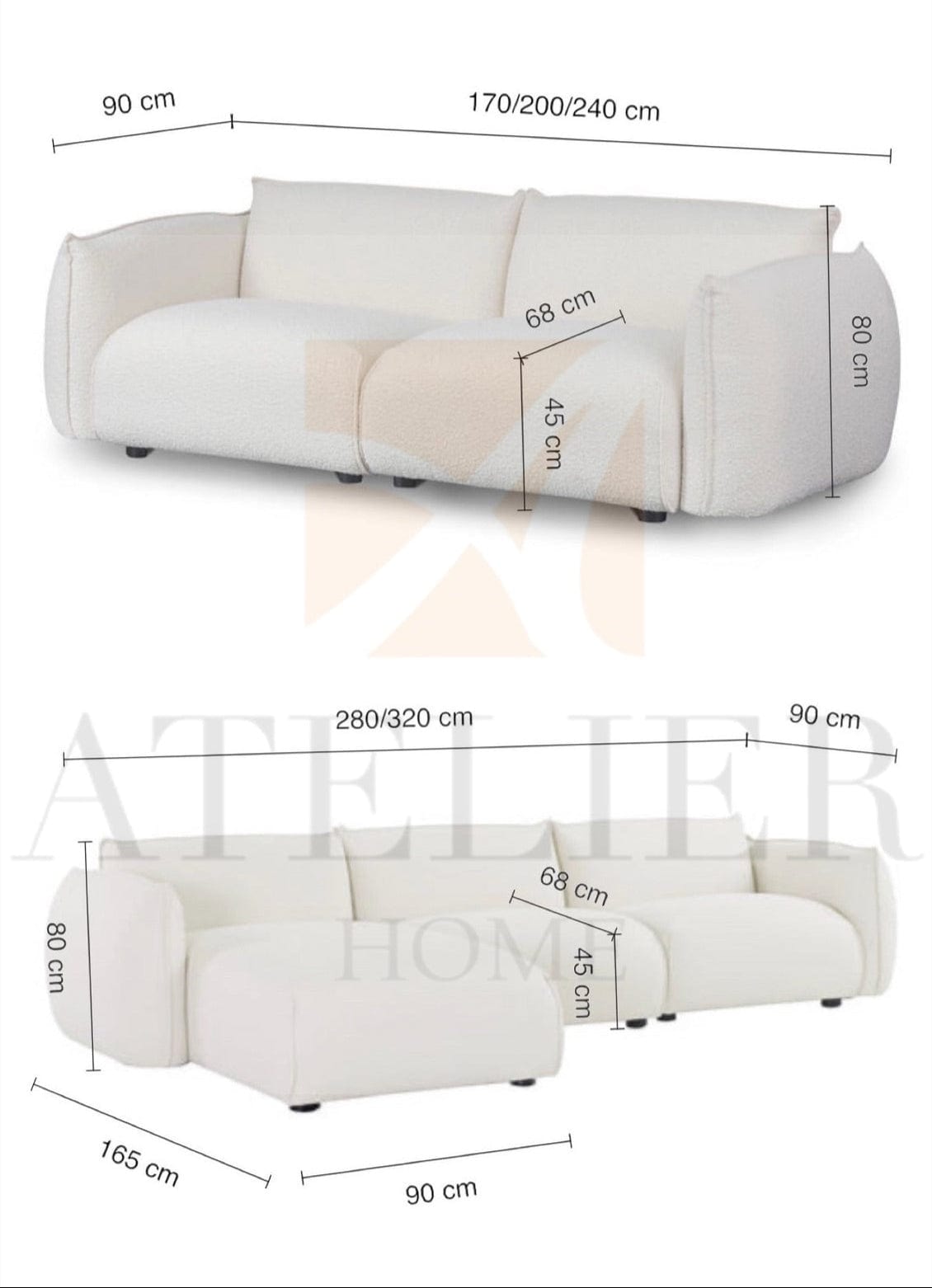 Home Atelier Sofa Moet Performance Boucle Sectional Sofa