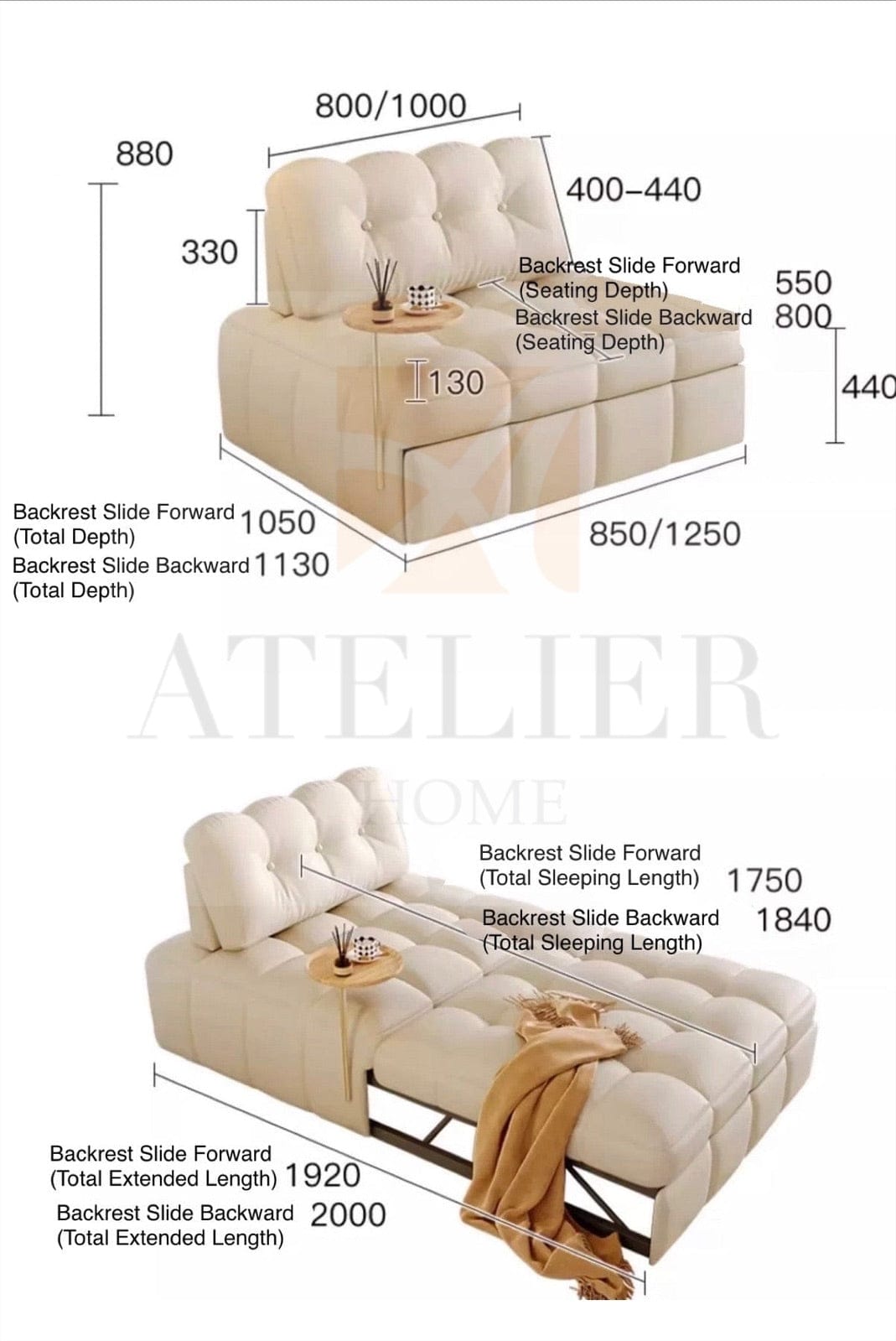 Home Atelier Sofia Boucle Slider Sofa Bed