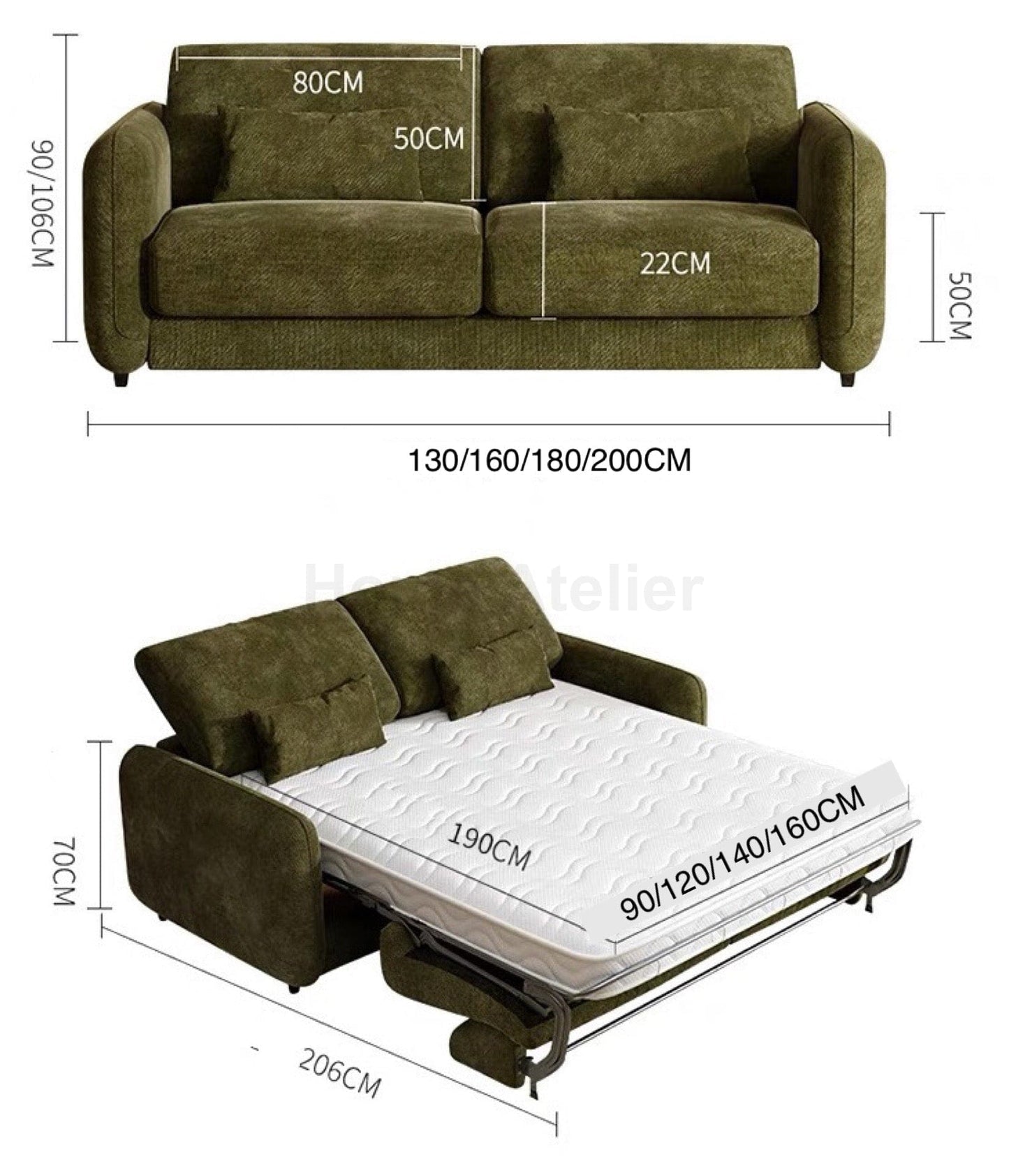 Home Atelier Sophia Foldable Sofa Bed with Mattress