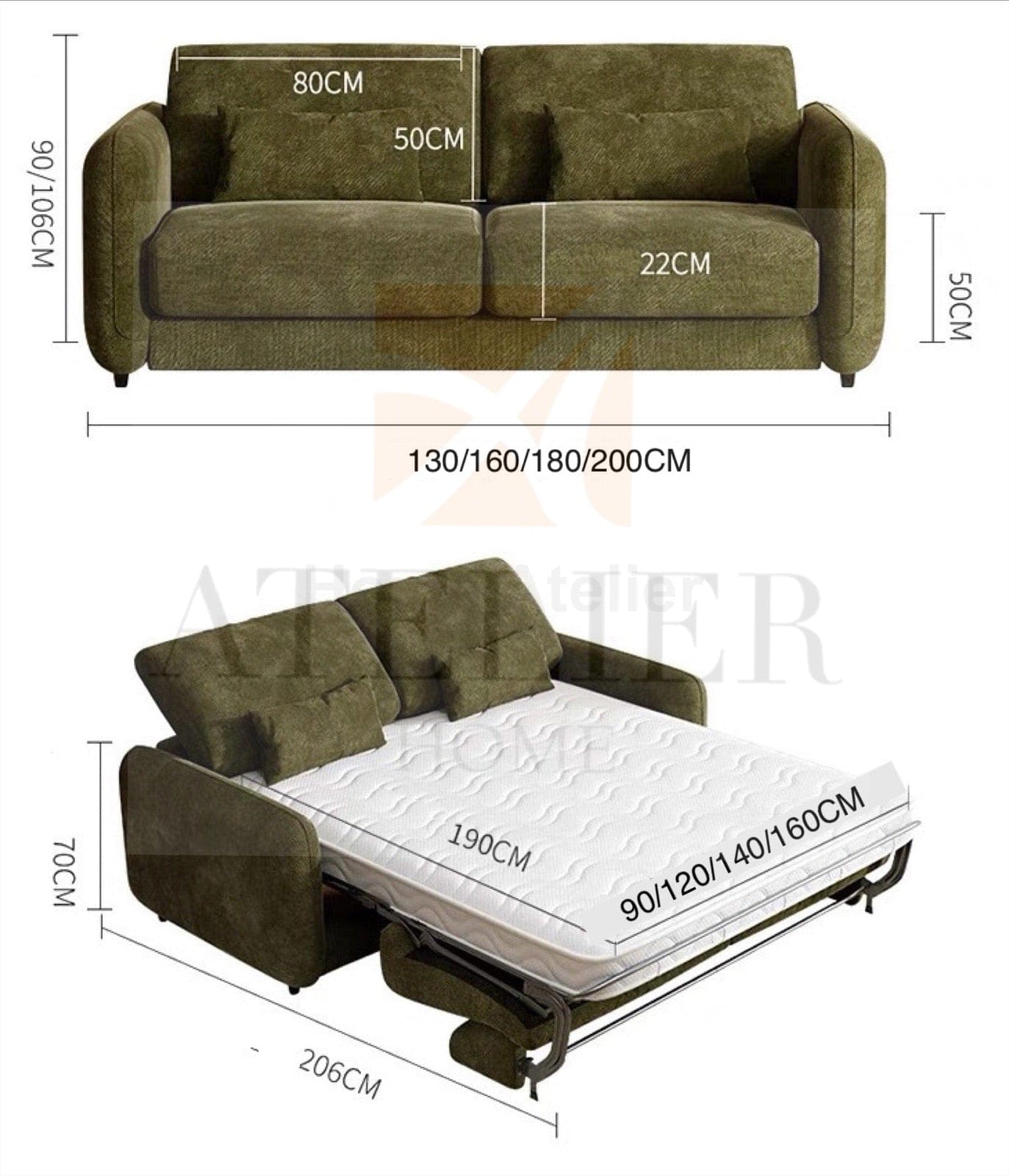 Home Atelier Sophia Foldable Sofa Bed with Mattress