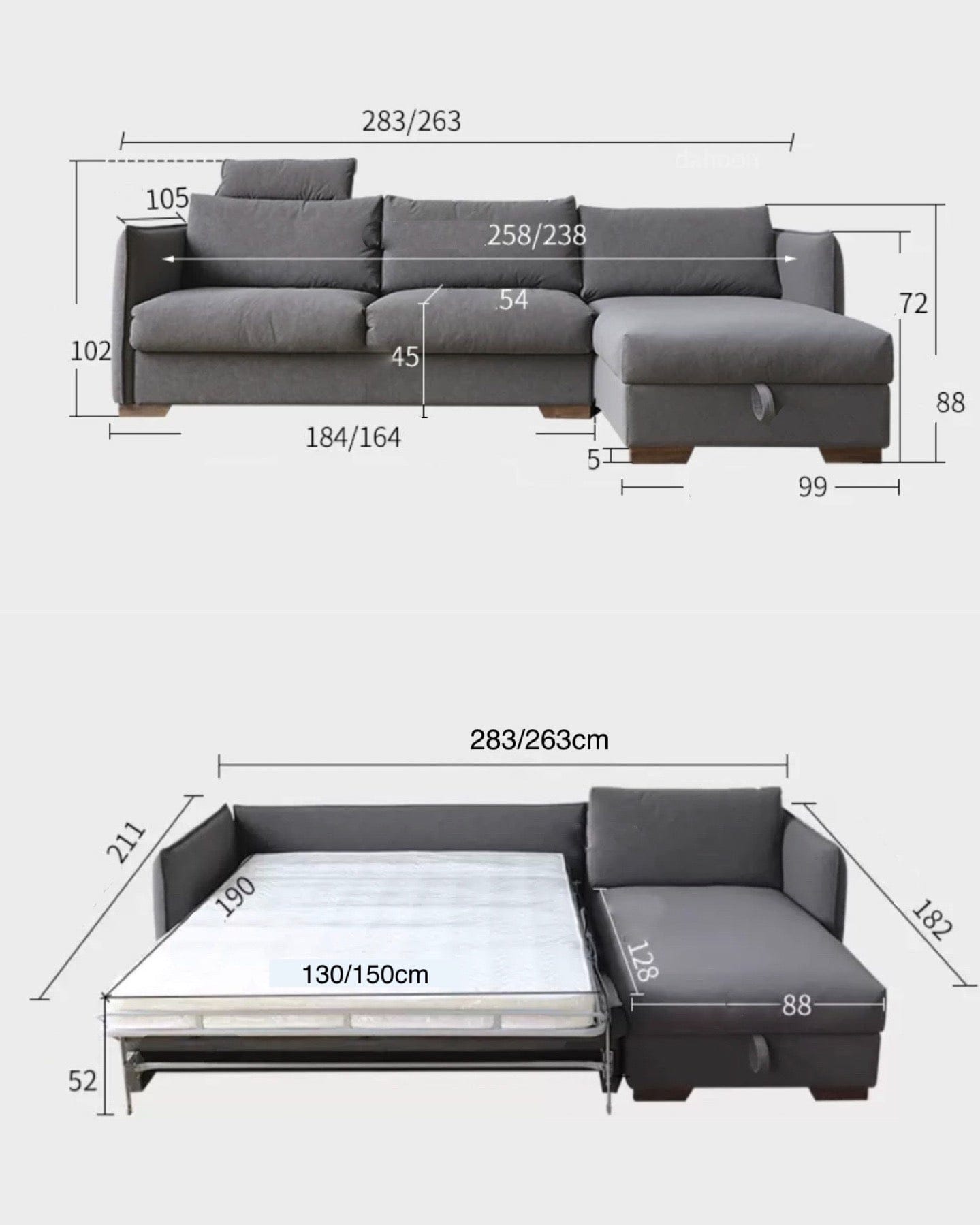 Home Atelier Steven Foldable Storage Sofa Bed with Mattress