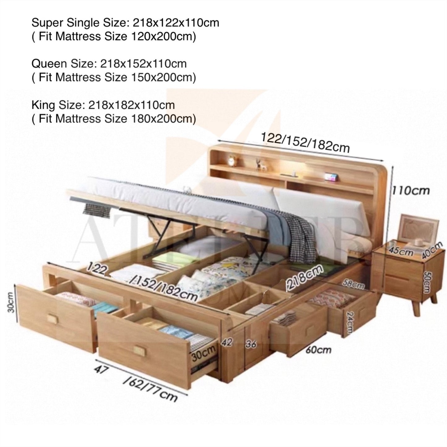 Home Atelier Stuart Storage Wooden Bed Frame