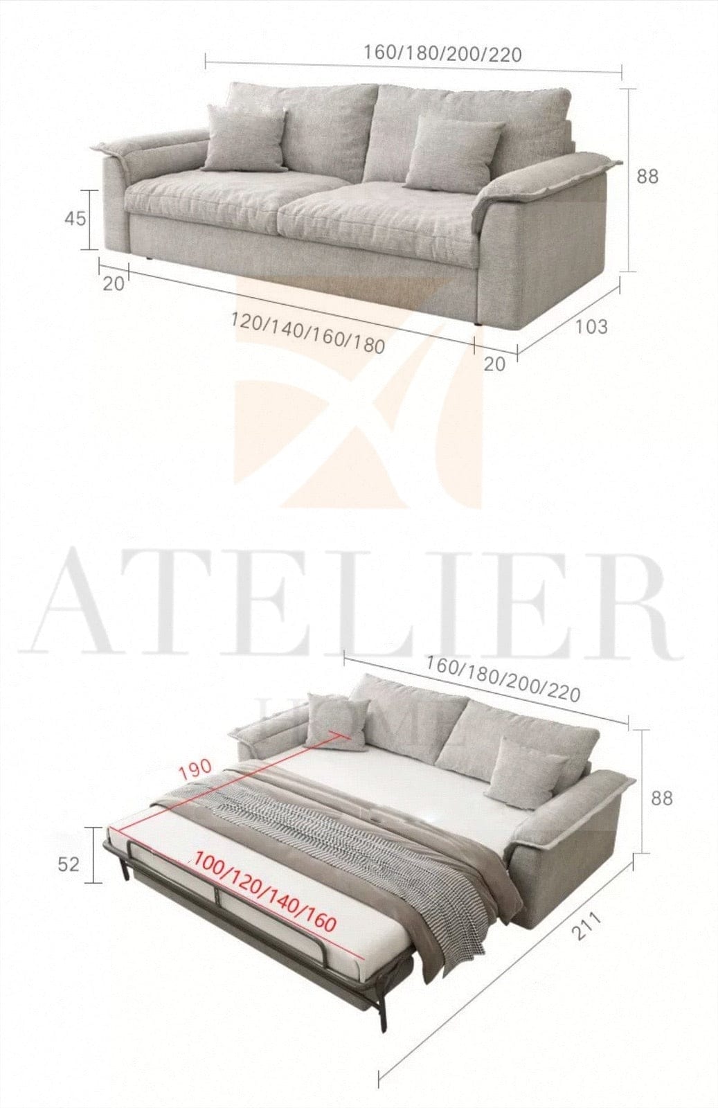 Home Atelier Terence Foldable Sofa Bed with Mattress