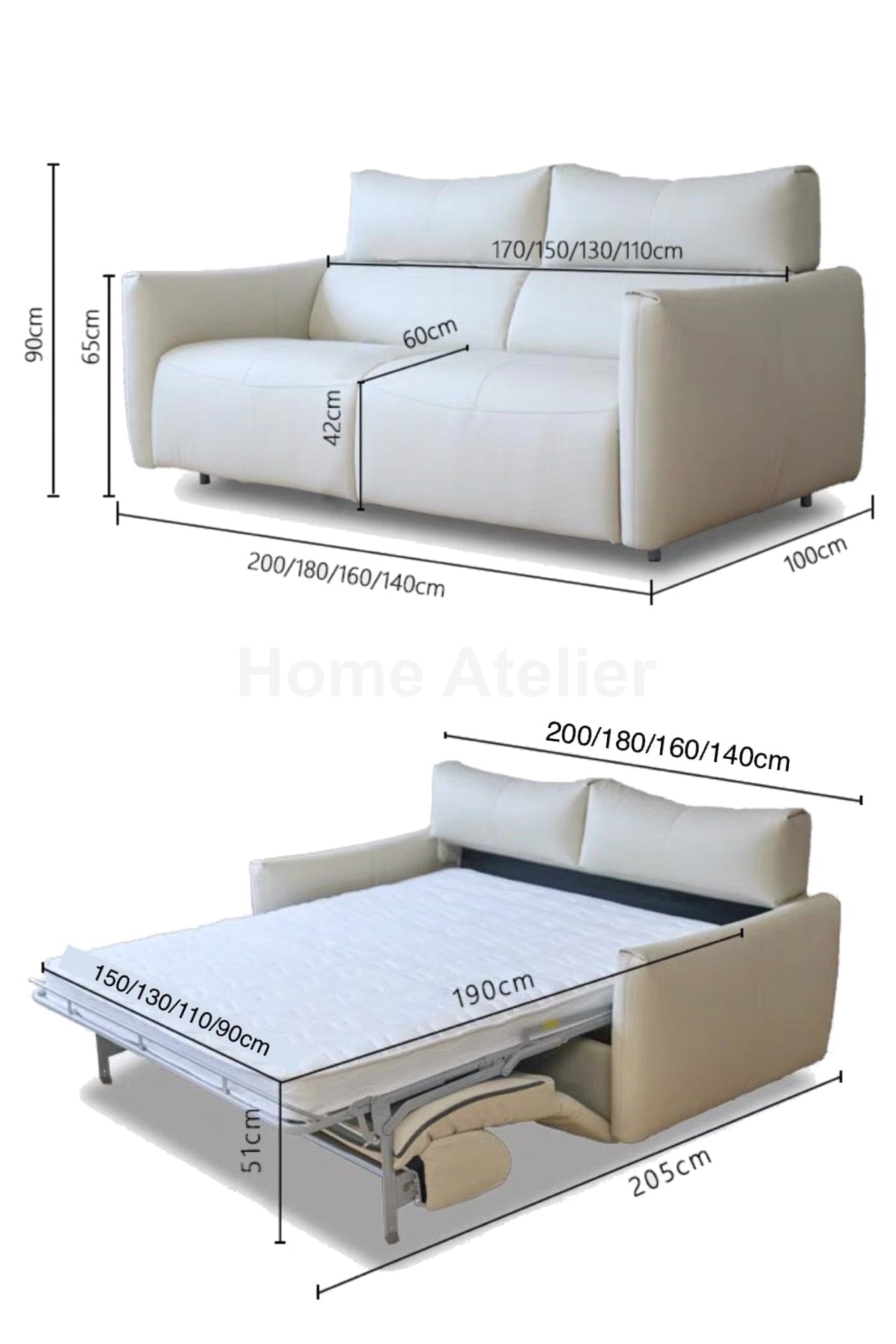 Home Atelier Terence Leather Foldable Sofa Bed with Mattress