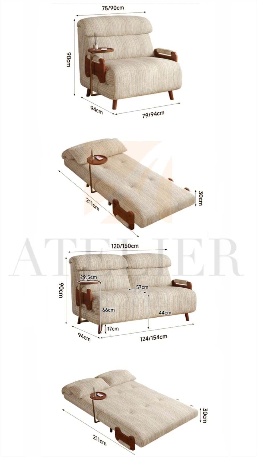 Home Atelier Todo Foldable Sofa Bed with Coffee Table