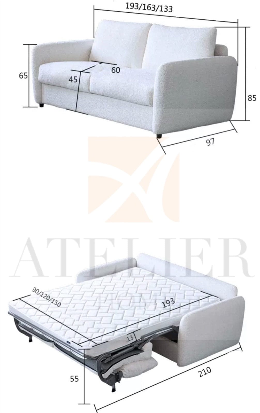 Home Atelier Torres Boucle Sofa Bed