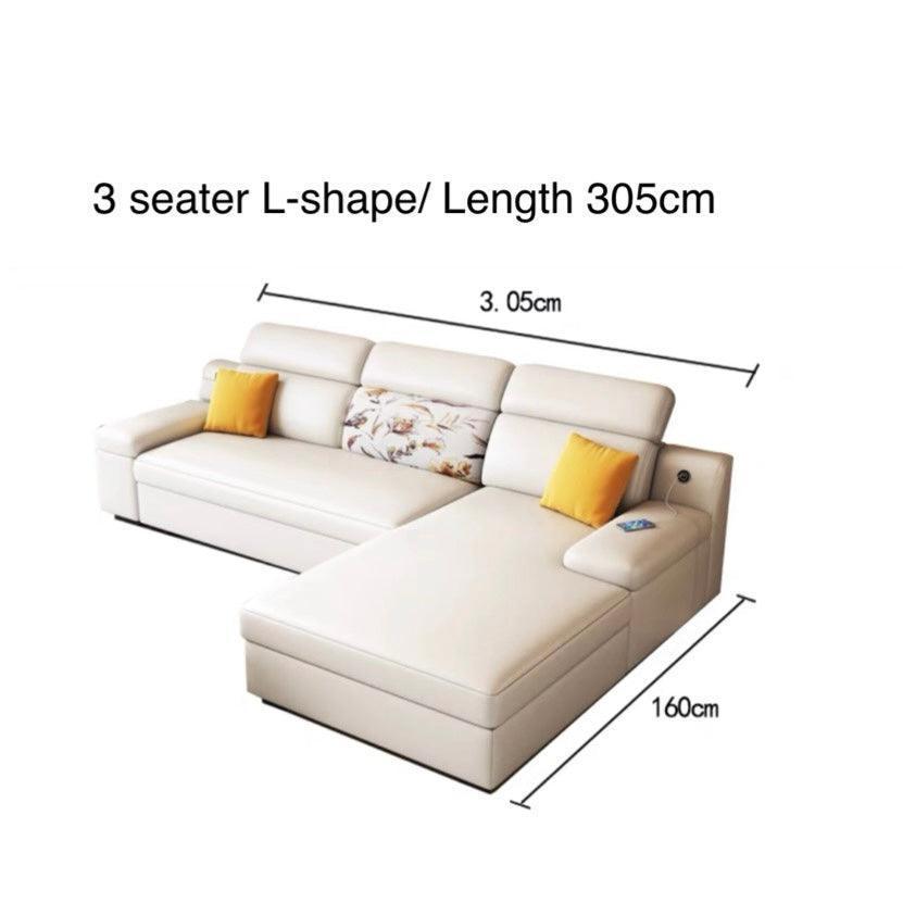 Home Atelier Water and Stain Repellent Leather-Aire / 3 seater L-shape/ Length 305cm / A101 Bell Sectional L-shape Storage Sofa Bed
