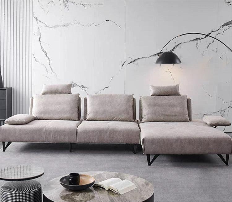 Home Atelier Water and Stain Repellent Leather-Aire / 3 seater L-shape/ Length 327cm / Dark Grey Tallini L-shape Slider Sofa