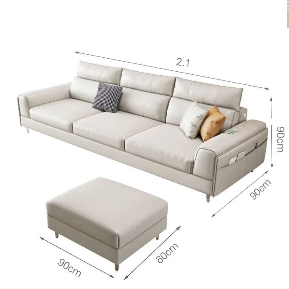 Home Atelier Water and Stain Repellent Leather-Aire / 3 seater/ Length 210cm / Beige Ashley Sectional Sofa with LED Base Lighting