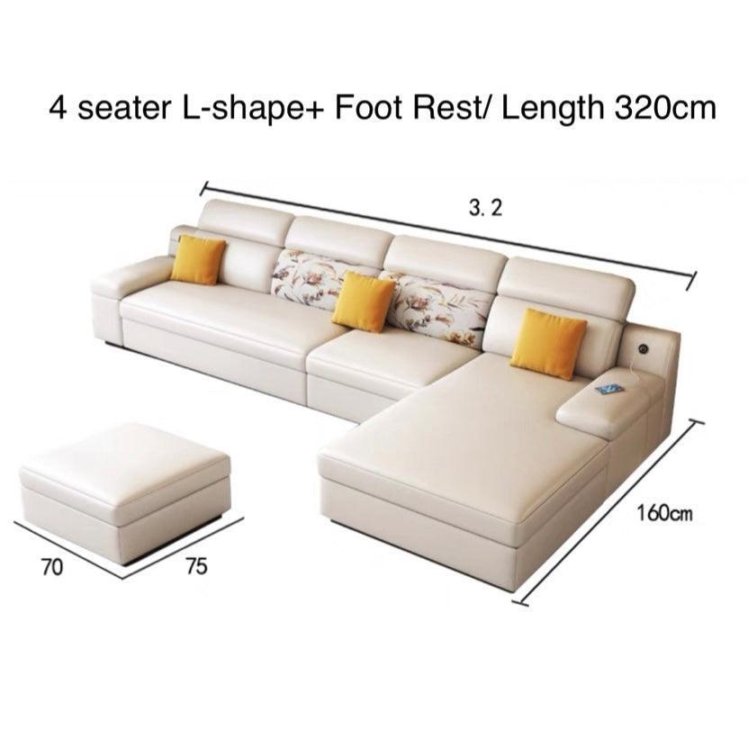 Home Atelier Water and Stain Repellent Leather-Aire / 4 seater L-shape/ Length 320cm / A101 Bell Sectional L-shape Storage Sofa Bed