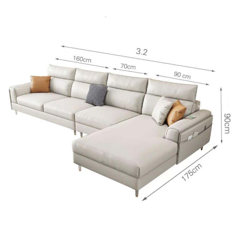 Home Atelier Water and Stain Repellent Leather-Aire / 4 seater L-shape/ Length 320cm / White Ashley Sectional Sofa with LED Base Lighting