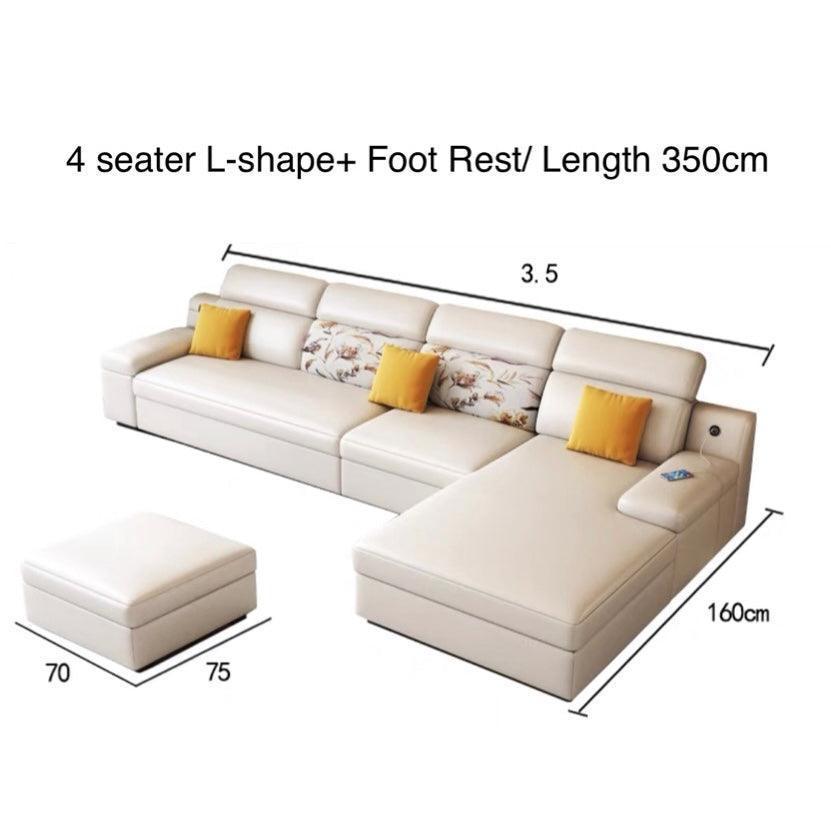 Home Atelier Water and Stain Repellent Leather-Aire / 4 seater L-shape/ Length 350cm / A101 Bell Sectional L-shape Storage Sofa Bed