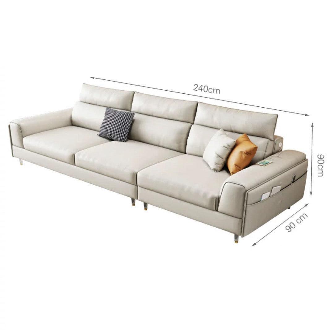 Home Atelier Water and Stain Repellent Leather-Aire / 4 seater/ Length 240cm / White Ashley Sectional Sofa with LED Base Lighting