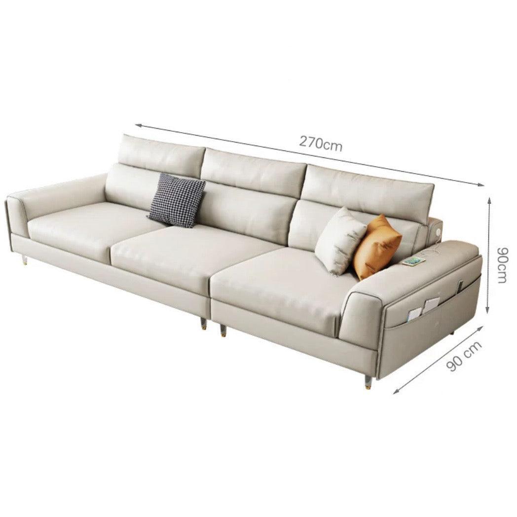 Home Atelier Water and Stain Repellent Leather-Aire / 5 seater/ Length 270cm / White Ashley Sectional Sofa with LED Base Lighting