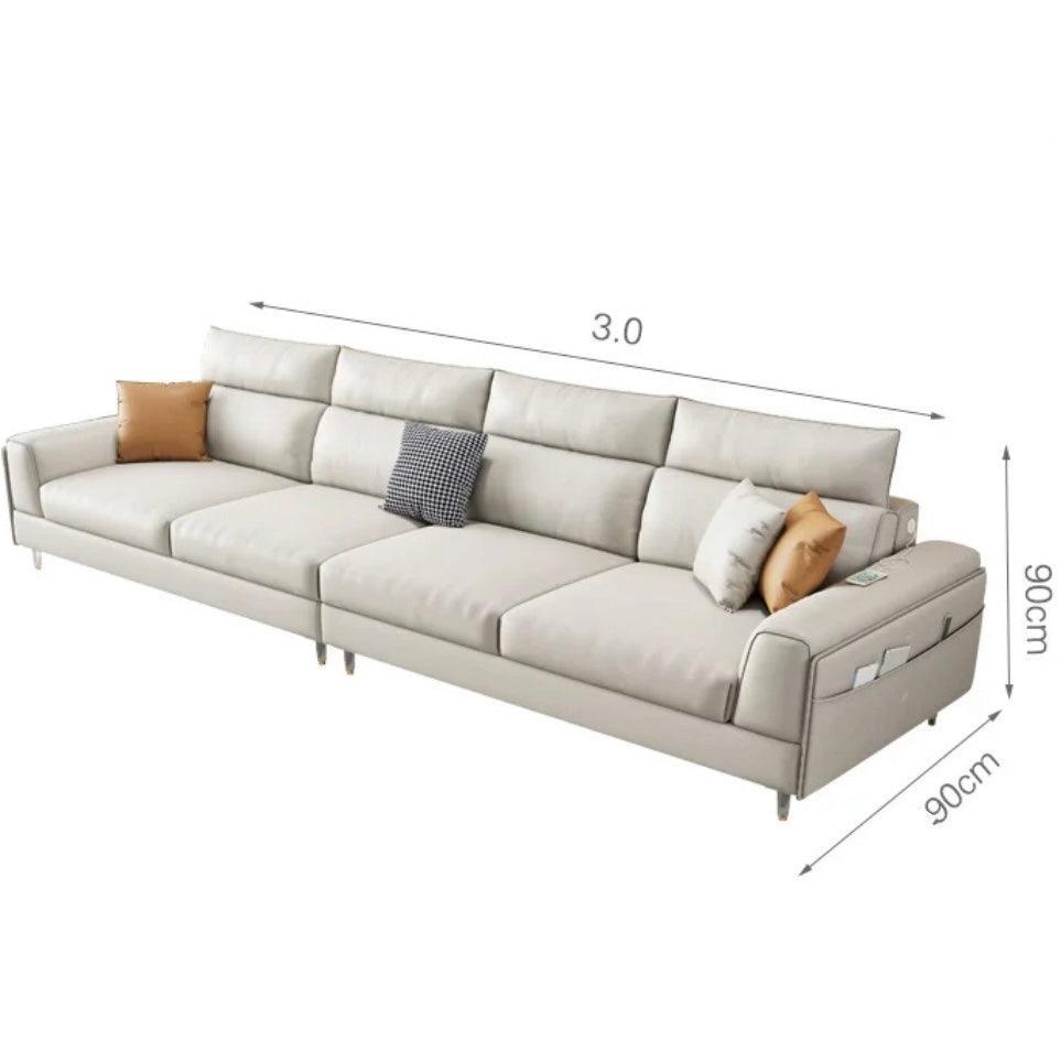 Home Atelier Water and Stain Repellent Leather-Aire / 6 seater/ Length 300cm / White Ashley Sectional Sofa with LED Base Lighting